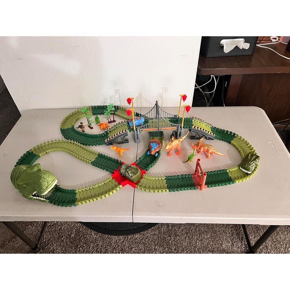 Dinosaur Race Car Track Set With Light & Sound Create a Dino World Adventure - Picture 1 of 5